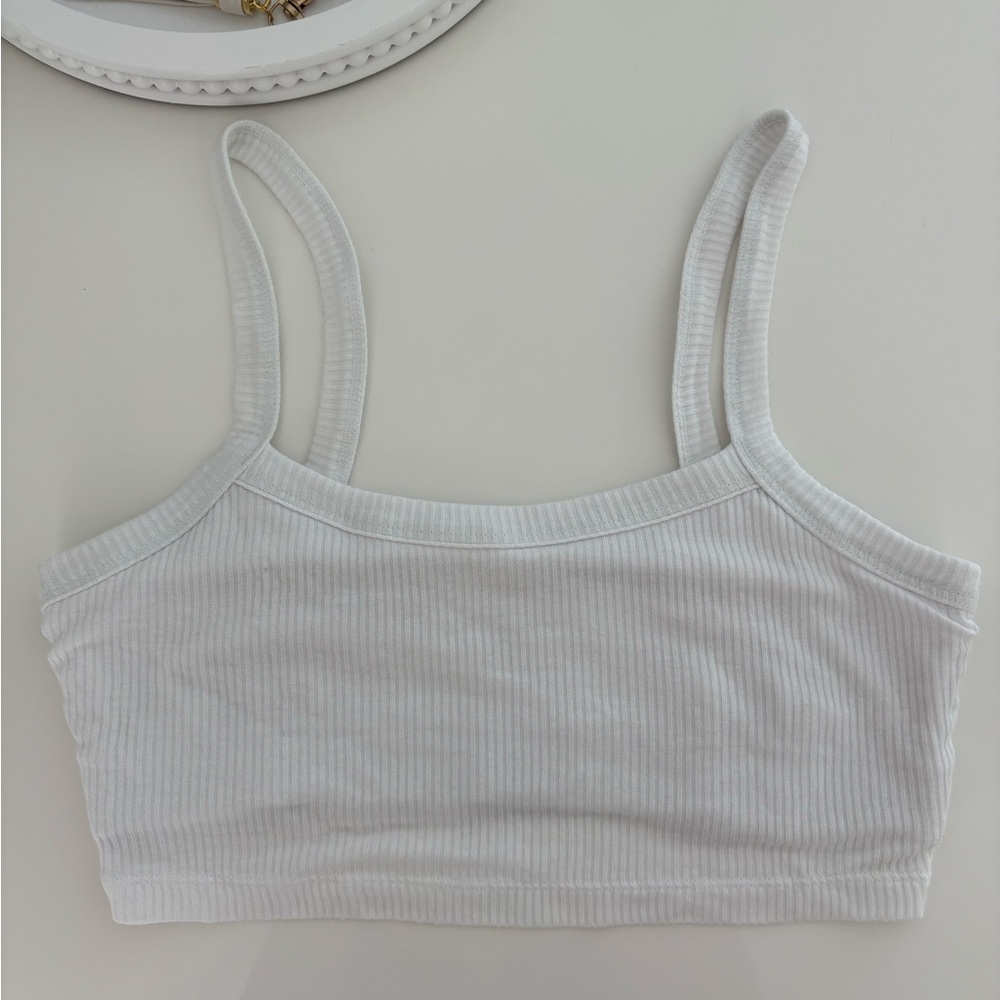 ALO Yoga White Ribbed Cropped Whisper Bra Tank